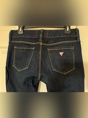 Guess Women's Dark Blue Boot Cut Jeans with Red Logo Accent